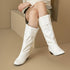 DAMEN-MITTELKNIE-KUNSTLEDERSTIEFEL – SLIP-ON MIT BLOCKABSATZ UND RUNDER ZEHENPARTIE